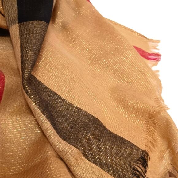 Nova Check SCARF 77x36 GOLD Sparkle Wrap Lightweight Luxury Preppy Sophisticated - Picture 6 of 10